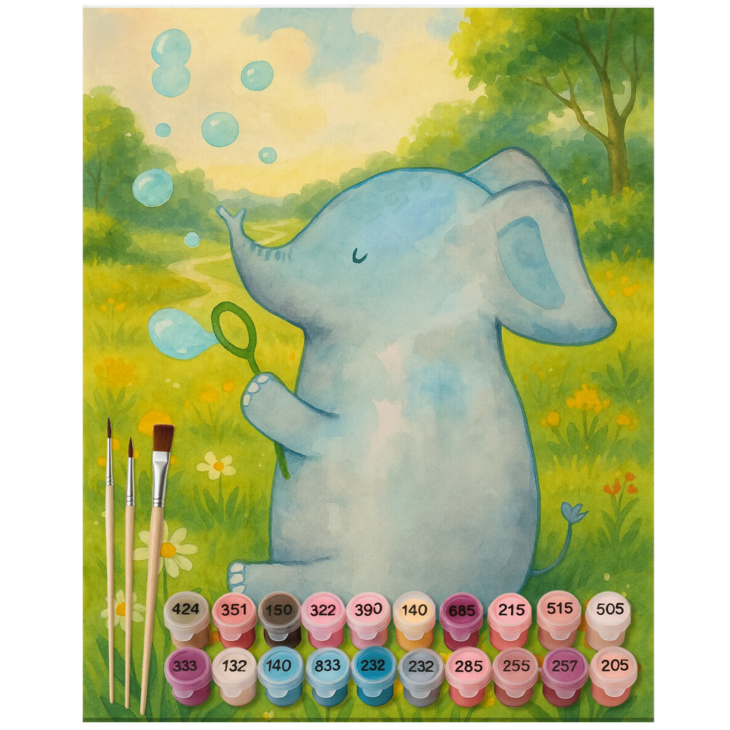 Malen nach Zahlen Elefant Seifenblasen Design Bastelidee, Ausmalbild, Kunstwerk, Kreativität, DIY, Baseln, Malen nach Zahlen, Künstler, Malen, Tiermotive, Gute Laune, lustige Sprüche, Tiere, Gefühl. Daheim, Rüsseltier, Elefanten, Liebesspruch, Dickhäuter, Heimat, Liebesbeweis, Elefant, Seifenblasen, Liebe