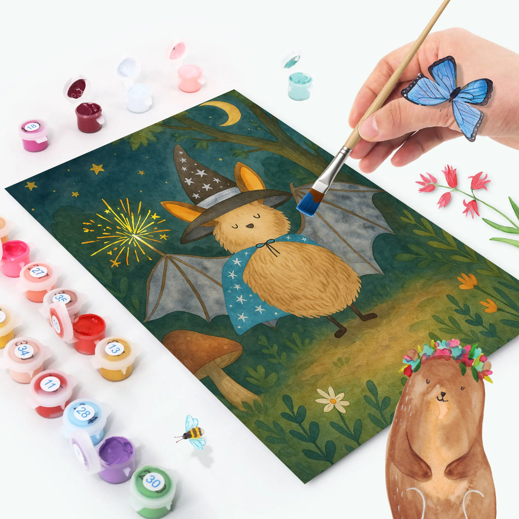 Paint by Numbers bat wizard Design small animals, cute, funny, cute animal motives, hand drawn, small world, funny sayings, good mood, happy, gifts, gift ideas, special gifts, animal lover, card, Bats, sorcerers, get in, bats, magicians, women