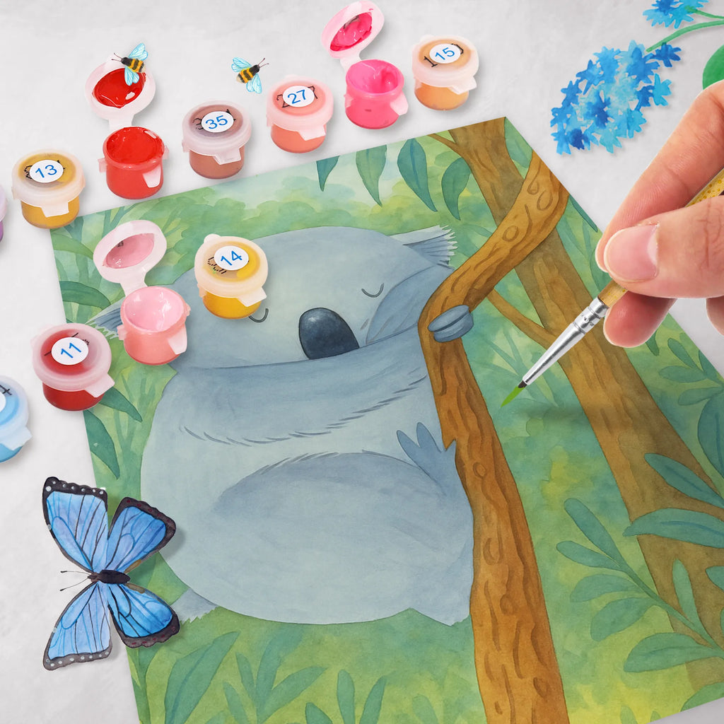 Paint by Numbers koala Design Ausmalbild, Baseln, Kunstwerk, Malen, Künstler, DIY, Malen nach Zahlen, Kreativität, Bastelidee, Tiermotive, Gute Laune, lustige Sprüche, Tiere, Traumland, träumen, schlafen, Bär, Schlafzimmer, Koala, Traum, Koalabär