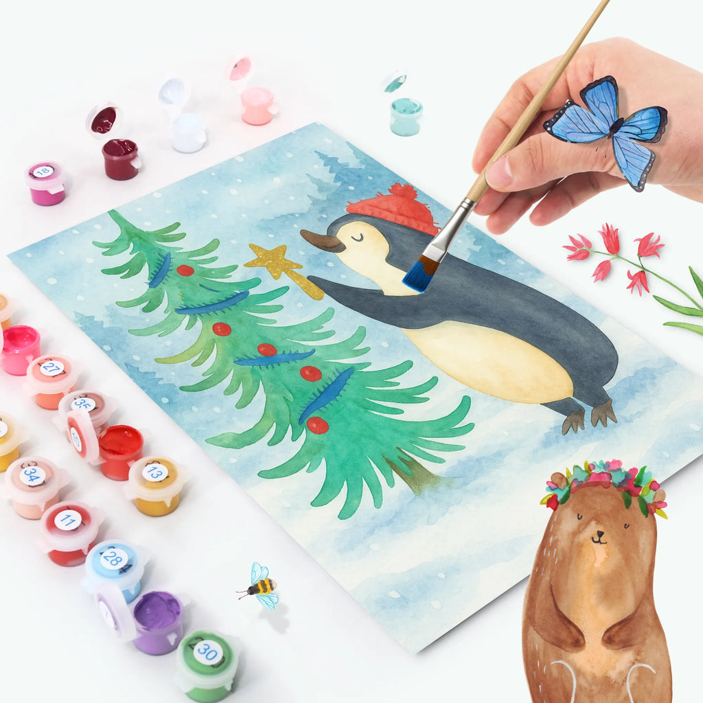 Malen nach Zahlen Pinguin Weihnachtsbaum Design Ausmalbild, Kunstwerk, Malen nach Zahlen, Winter, Weihnachten, Weihnachtsdeko, Nikolaus, Advent, Heiligabend, Wintermotiv, Pinguin