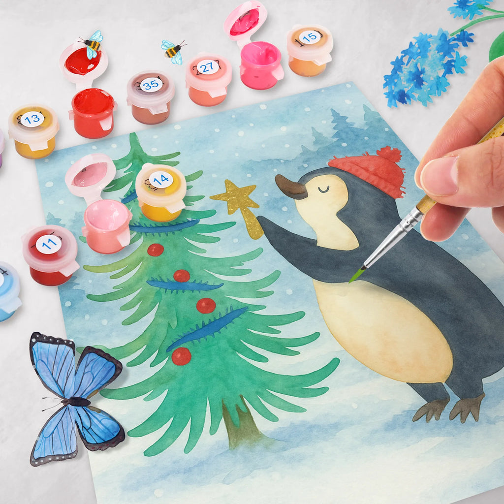 Malen nach Zahlen Pinguin Weihnachtsbaum Design Ausmalbild, Kunstwerk, Malen nach Zahlen, Winter, Weihnachten, Weihnachtsdeko, Nikolaus, Advent, Heiligabend, Wintermotiv, Pinguin