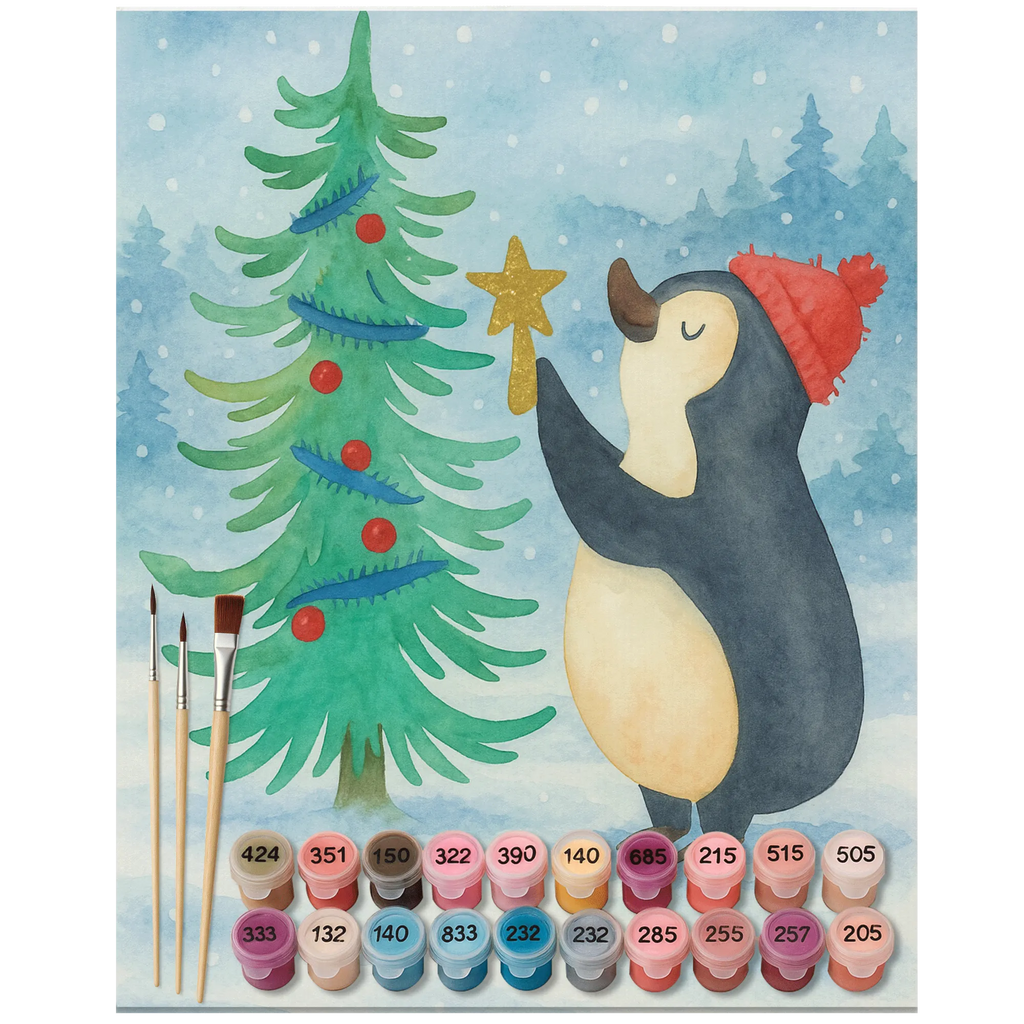 Malen nach Zahlen Pinguin Weihnachtsbaum Design Ausmalbild, Kunstwerk, Malen nach Zahlen, Winter, Weihnachten, Weihnachtsdeko, Nikolaus, Advent, Heiligabend, Wintermotiv, Pinguin