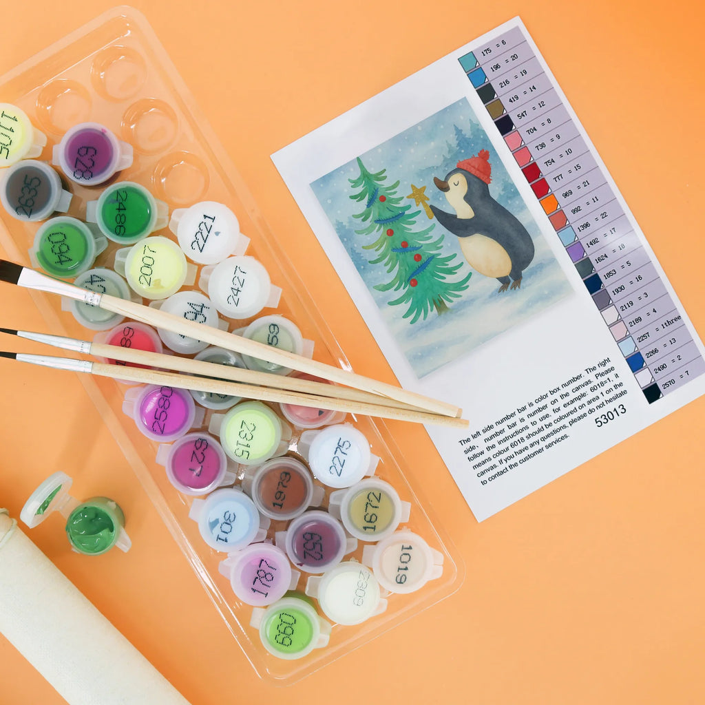 Malen nach Zahlen Pinguin Weihnachtsbaum Design Ausmalbild, Kunstwerk, Malen nach Zahlen, Winter, Weihnachten, Weihnachtsdeko, Nikolaus, Advent, Heiligabend, Wintermotiv, Pinguin