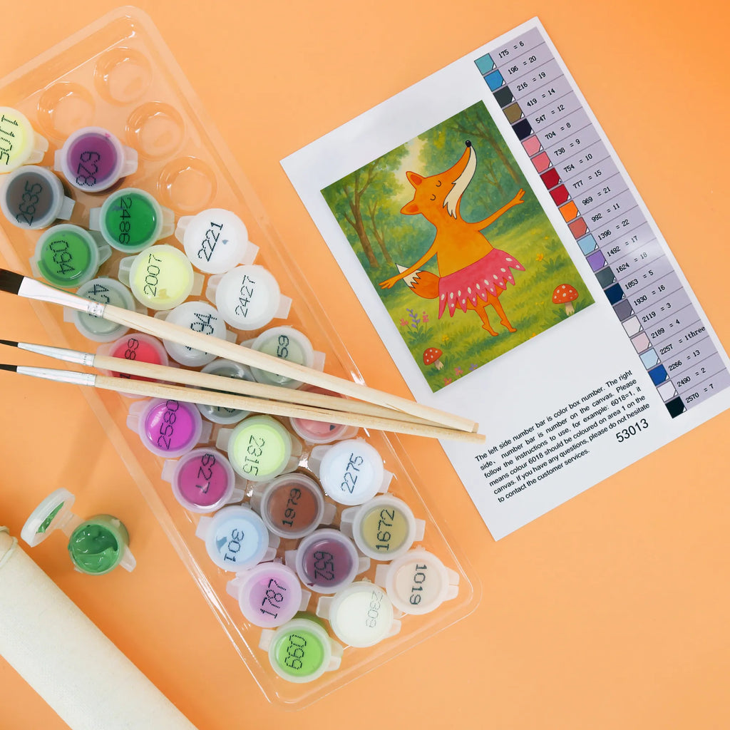 Malowanie według numerów Lis baletnica Design Künstler, Baseln, DIY, Kreativität, Malen, Kunstwerk, Ausmalbild, Malen nach Zahlen, Bastelidee, Fuchs, Ballett, Ballerina, Tanzen, Einladung, Füchse, Füchsin, Tänzerin, Fuchs Spruch, Party, Geburtstag