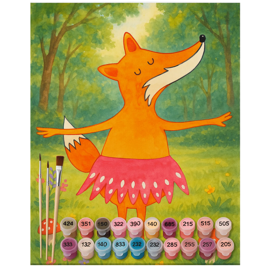 Malowanie według numerów Lis baletnica Design Künstler, Baseln, DIY, Kreativität, Malen, Kunstwerk, Ausmalbild, Malen nach Zahlen, Bastelidee, Fuchs, Ballett, Ballerina, Tanzen, Einladung, Füchse, Füchsin, Tänzerin, Fuchs Spruch, Party, Geburtstag