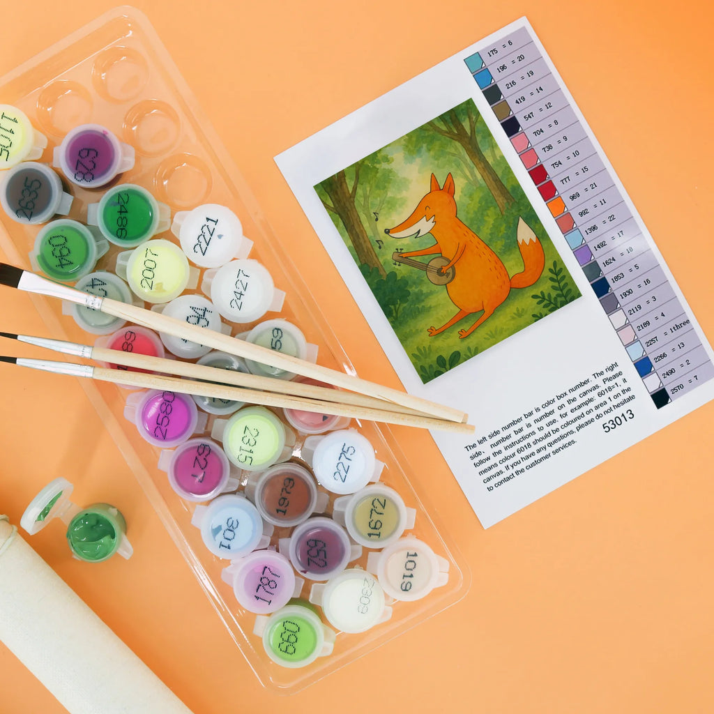 Malen nach Zahlen Fuchs Gitarre Design Kreativität, Malen, Baseln, Ausmalbild, Künstler, Bastelidee, DIY, Kunstwerk, Malen nach Zahlen, Fuchs, Geschenk Musiker, Musikerin, Gitarre, Sängerin, Musik Spruch, Sänger, Füchse