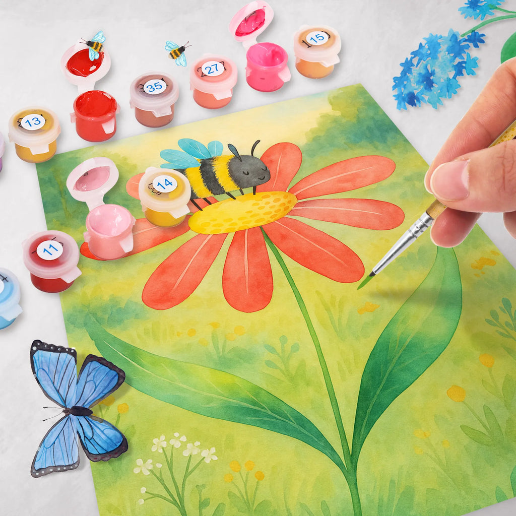 Malowanie według numerów trzmiel kwiat Design Kreativität, Baseln, Künstler, Kunstwerk, Malen nach Zahlen, Malen, Ausmalbild, DIY, Bastelidee, Tiermotive, Gute Laune, lustige Sprüche, Tiere, Natur, Wespe, Blume, Hummel, Flauschig, Hummeln, Feld, Biene