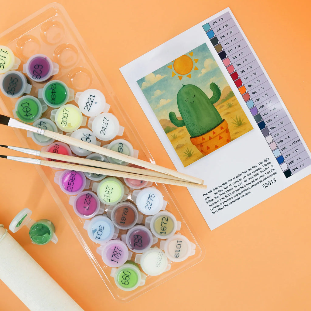 Paint by Numbers cactus Sun Design Malen, DIY, Baseln, Kunstwerk, Ausmalbild, Kreativität, Künstler, Bastelidee, Malen nach Zahlen, Kaktus, Kakteen, Scheidung, Neustart, Trennung, Liebeskummer, Sonnenschein, Ehebruch, Liebe Kaktusliebe, Sonne, Liebeskummer Geschenk, Freundin, Motivation, Glück, glücklich, Geschenkidee