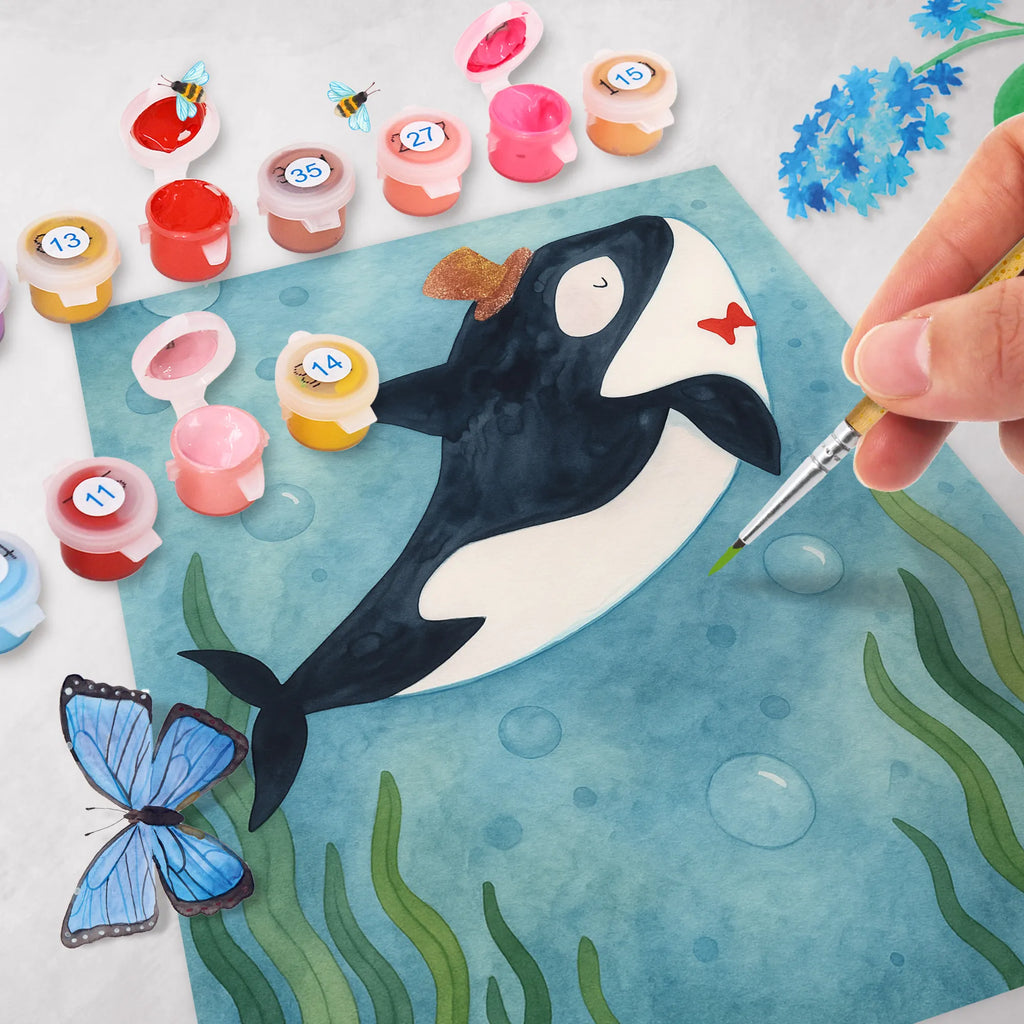 Malen nach Zahlen Orca Zylinder Design Kreativität, Baseln, Kunstwerk, Bastelidee, Malen nach Zahlen, DIY, Ausmalbild, Malen, Künstler, Meerestiere, Meer, Urlaub, Konfetti, Orca, Glückwunsch, Glitter, Geburtstag, Narwal, Fest, Fete, Feier, Glitzer
