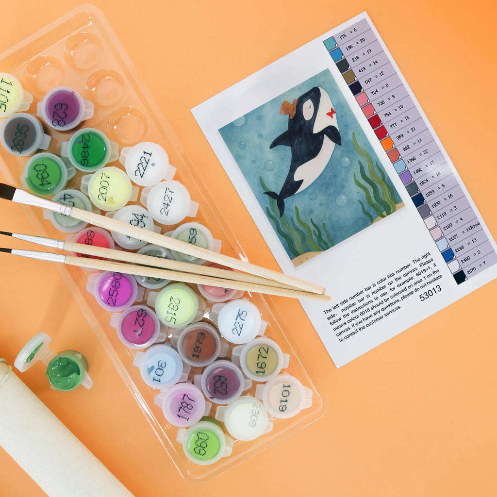 Malen nach Zahlen Orca Zylinder Design Kreativität, Baseln, Kunstwerk, Bastelidee, Malen nach Zahlen, DIY, Ausmalbild, Malen, Künstler, Meerestiere, Meer, Urlaub, Konfetti, Orca, Glückwunsch, Glitter, Geburtstag, Narwal, Fest, Fete, Feier, Glitzer