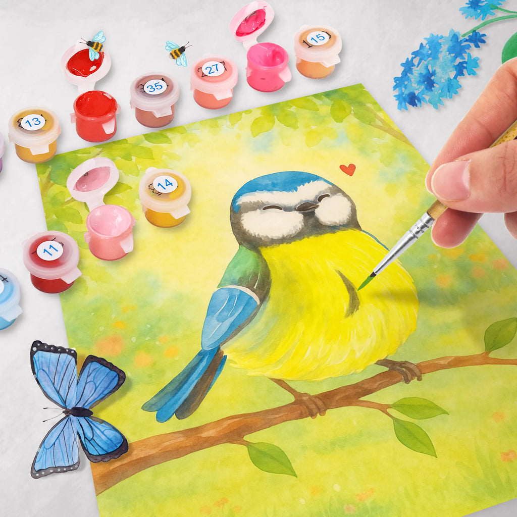 Malowanie według numerów ptak modraszek Design Baseln, Kreativität, Bastelidee, DIY, Kunstwerk, Malen, Malen nach Zahlen, Ausmalbild, Künstler, Ostern, Osterhase, Ostergeschenke, Osternest, Osterdeko, Geschenke zu Ostern, Ostern Geschenk, Ostergeschenke Kinder, Ostern Kinder, Frühlingsgefühle, Osterzeit, liebe Grüße, Vogel, Ostergrüße, Blaumeise, Frühling