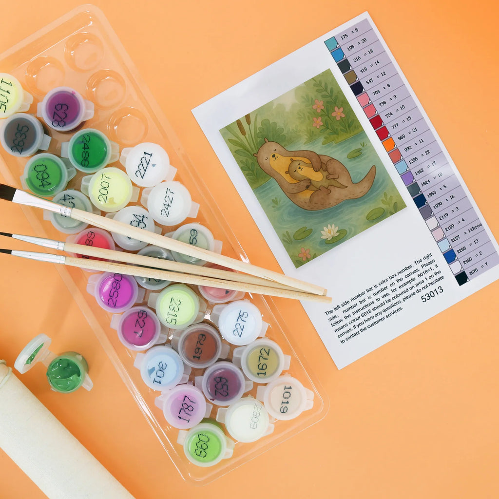 Paint by Numbers otter child Design Kreativität, Kunstwerk, Ausmalbild, Malen, DIY, Malen nach Zahlen, Baseln, Bastelidee, Künstler, Otter, Fischotter, Seeotter, Otter Seeotter See Otter