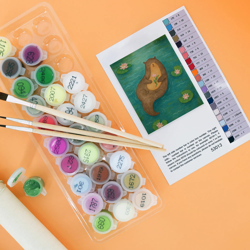 Paint by Numbers otter Water Lily Design Kreativität, Kunstwerk, Bastelidee, DIY, Baseln, Künstler, Ausmalbild, Malen nach Zahlen, Malen, Otter, Fischotter, Seeotter, Otter Seeotter See Otter