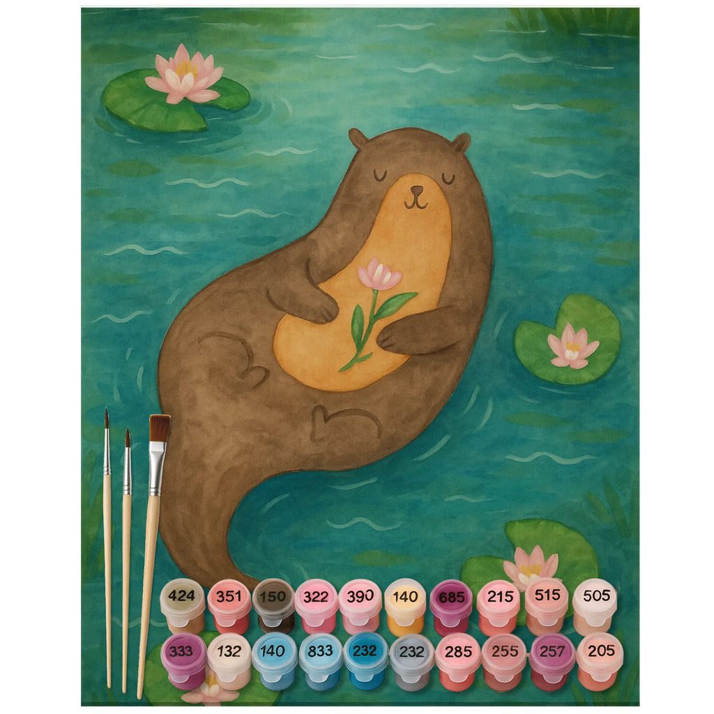 Paint by Numbers otter Water Lily Design Kreativität, Kunstwerk, Bastelidee, DIY, Baseln, Künstler, Ausmalbild, Malen nach Zahlen, Malen, Otter, Fischotter, Seeotter, Otter Seeotter See Otter