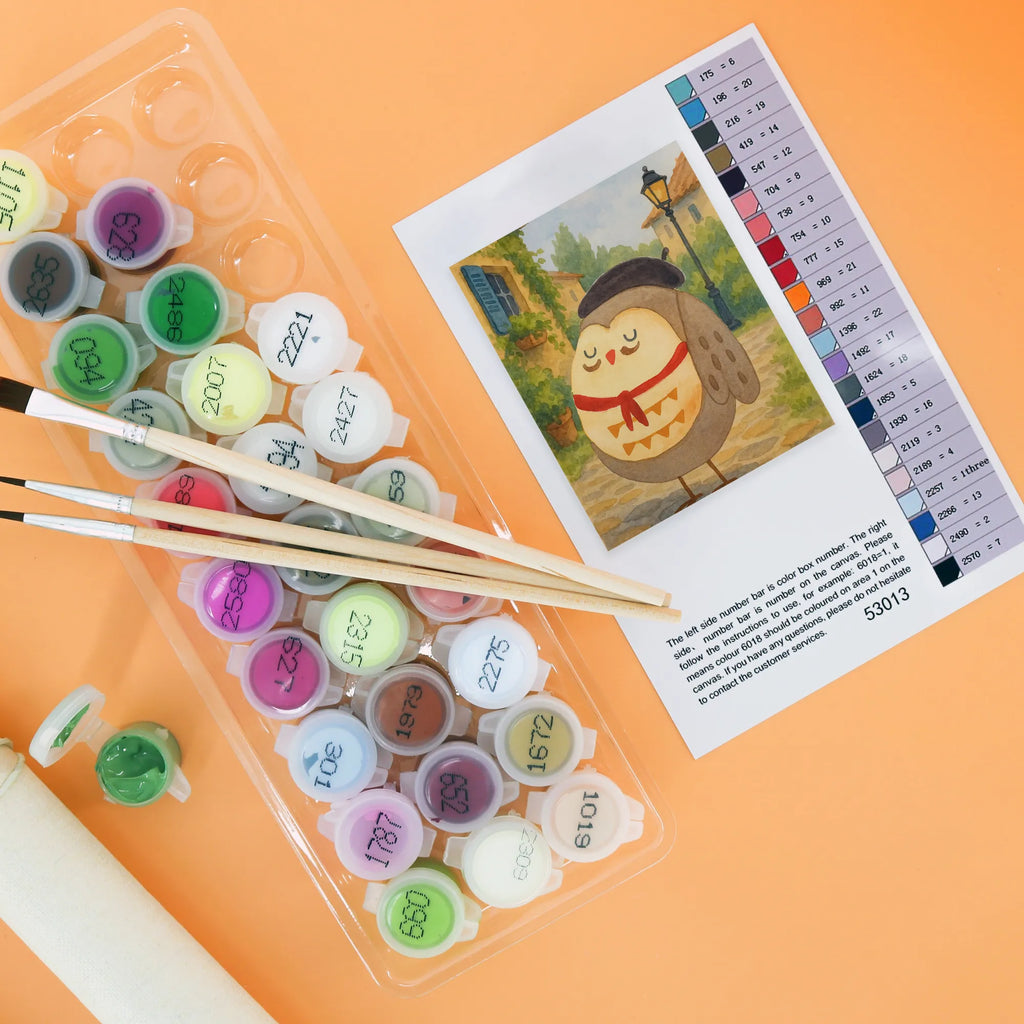 Paint by Numbers Owl France Design Malen nach Zahlen, Künstler, Bastelidee, Baseln, Ausmalbild, Kreativität, Malen, Kunstwerk, DIY, Eule, Spruch schön, das Leben ist schön, Owl, Spruch Französisch, hibou, Eule Deko, Frankreich, Eulen, La vie est belle