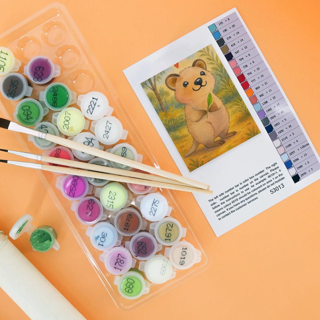 Malen nach Zahlen Quokka Happy Design Malen, Baseln, Kreativität, Bastelidee, DIY, Ausmalbild, Künstler, Kunstwerk, Malen nach Zahlen, Tiermotive, Gute Laune, lustige Sprüche, Tiere, Dinge erledigen, Aufschieberitis, Lustiger Spruch, Niedliches Tier, Verschieben, Quokka