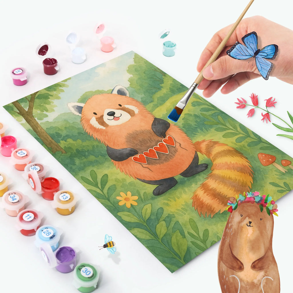 Paint by Numbers red panda Design small animals, cute, funny, cute animal motives, hand drawn, small world, funny sayings, good mood, happy, gifts, gift ideas, special gifts, animal lover, card, favourite person, love, red, heart, darling, Panda