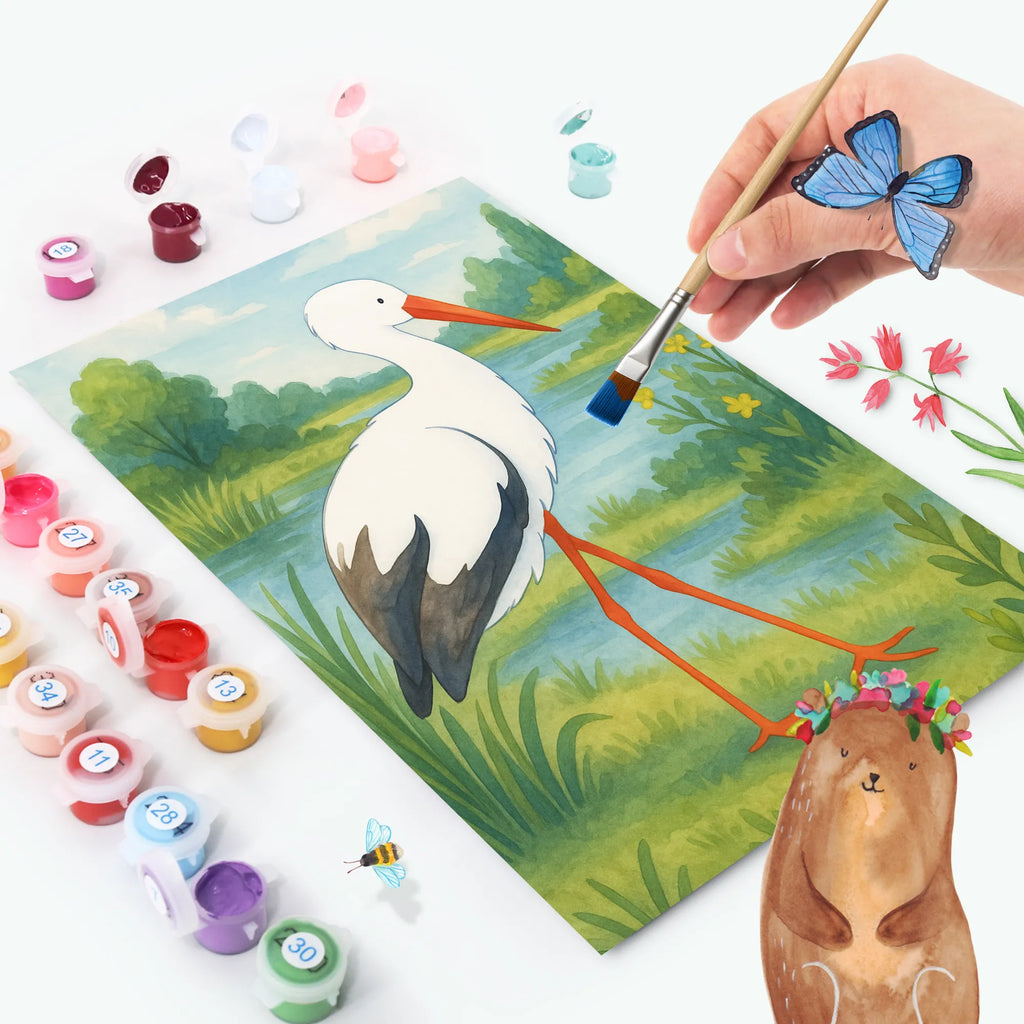 Paint by Numbers Stork Design small animals, cute, funny, cute animal motives, hand drawn, small world, funny sayings, good mood, happy, gifts, gift ideas, special gifts, animal lover, card, birth, baby bump, pregnant, stork, pregnancy, becoming a mother, mother, mothers, baby
