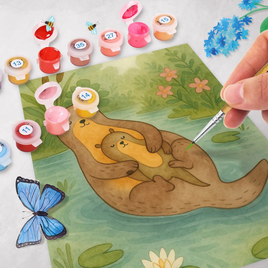 Paint by Numbers otter child Design Kreativität, Kunstwerk, Ausmalbild, Malen, DIY, Malen nach Zahlen, Baseln, Bastelidee, Künstler, Otter, Fischotter, Seeotter, Otter Seeotter See Otter