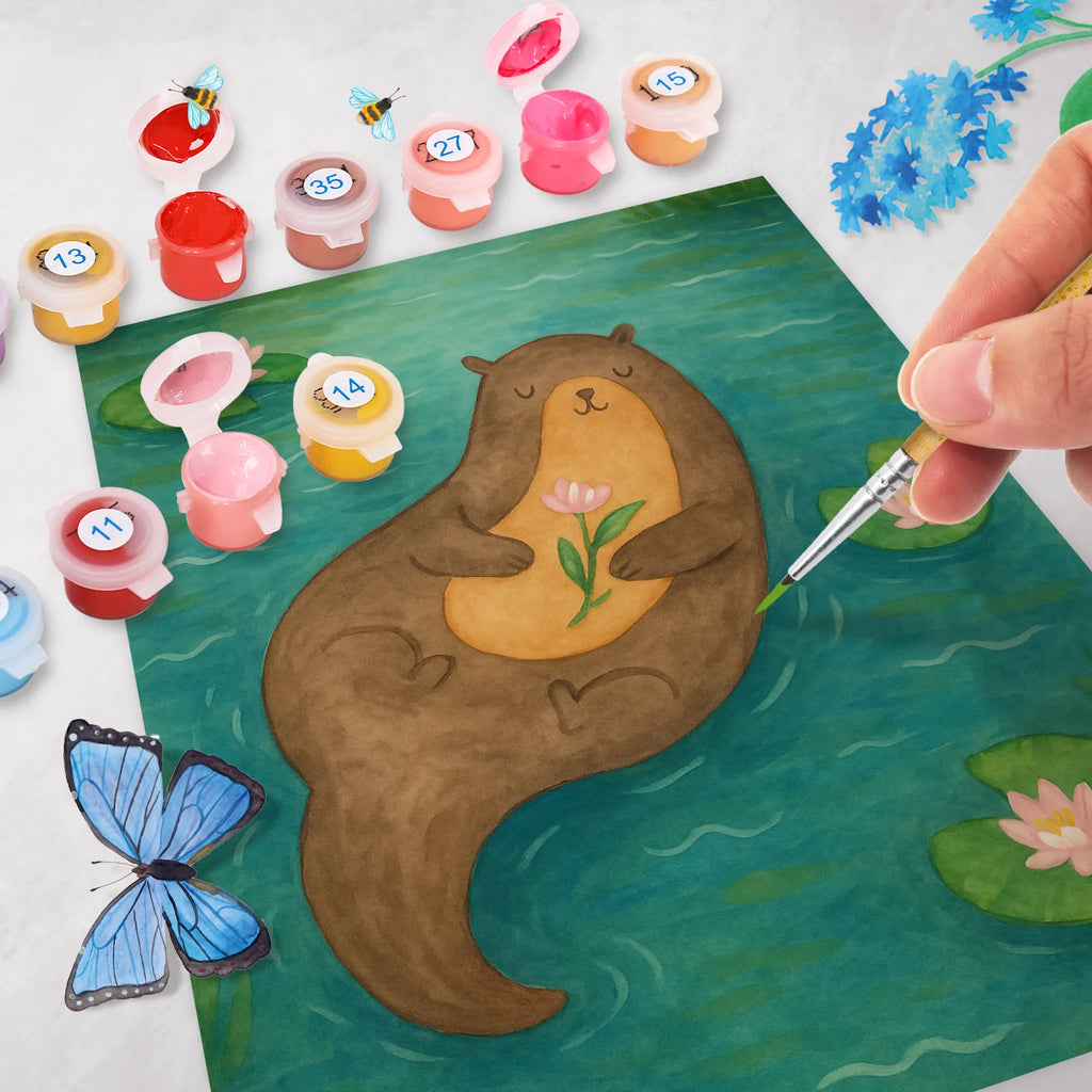 Paint by Numbers otter Water Lily Design Kreativität, Kunstwerk, Bastelidee, DIY, Baseln, Künstler, Ausmalbild, Malen nach Zahlen, Malen, Otter, Fischotter, Seeotter, Otter Seeotter See Otter
