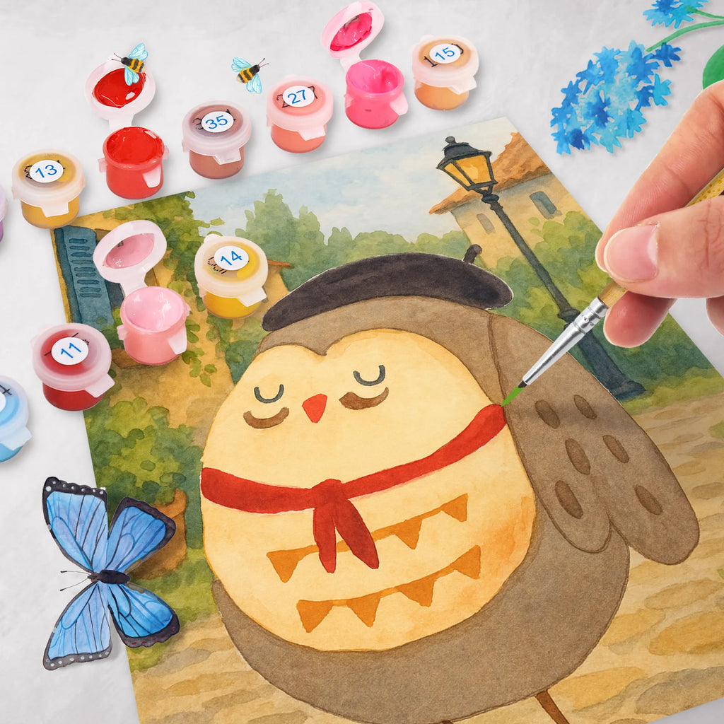 Paint by Numbers Owl France Design Malen nach Zahlen, Künstler, Bastelidee, Baseln, Ausmalbild, Kreativität, Malen, Kunstwerk, DIY, Eule, Spruch schön, das Leben ist schön, Owl, Spruch Französisch, hibou, Eule Deko, Frankreich, Eulen, La vie est belle