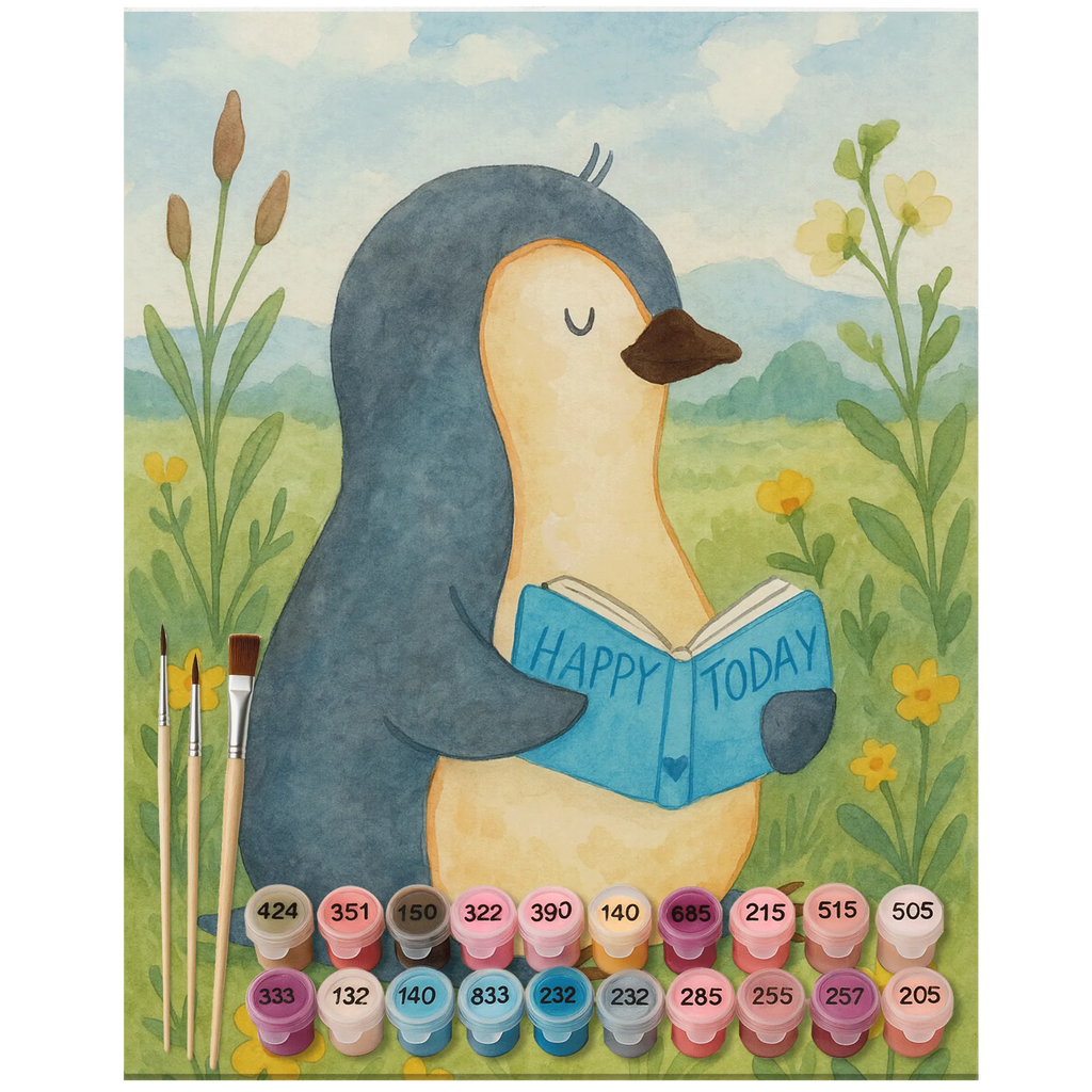Paint by Numbers Penguin A book Design Malen nach Zahlen, Kreativität, Ausmalbild, DIY, Bastelidee, Künstler, Malen, Kunstwerk, Baseln, Pinguin, Freizeit, Ferien, Lesen, Nichtstun, Buch, Bücherwurm, Faulenzen, Pinguine, Urlaub