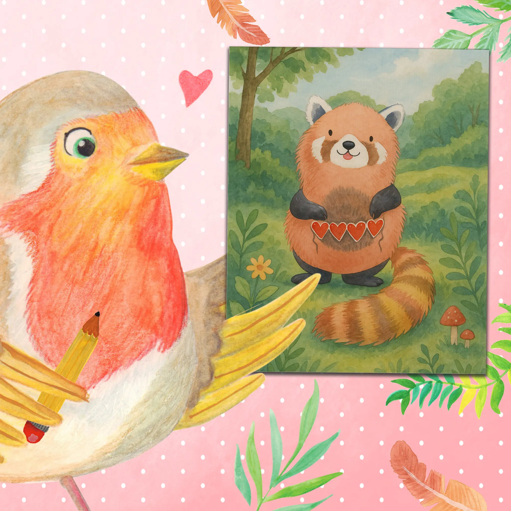 Paint by Numbers red panda Design small animals, cute, funny, cute animal motives, hand drawn, small world, funny sayings, good mood, happy, gifts, gift ideas, special gifts, animal lover, card, favourite person, love, red, heart, darling, Panda