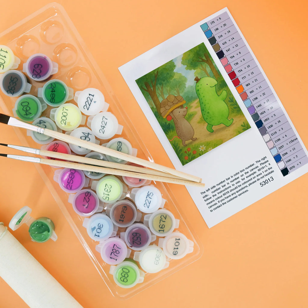 Malen nach Zahlen Schildkröte Maus Design Bastelidee, Kunstwerk, Malen, Kreativität, Baseln, Malen nach Zahlen, DIY, Ausmalbild, Künstler, Schildkröte, Maus, beste Freundinnen, beste Freunde, Freundinnen, Freunde