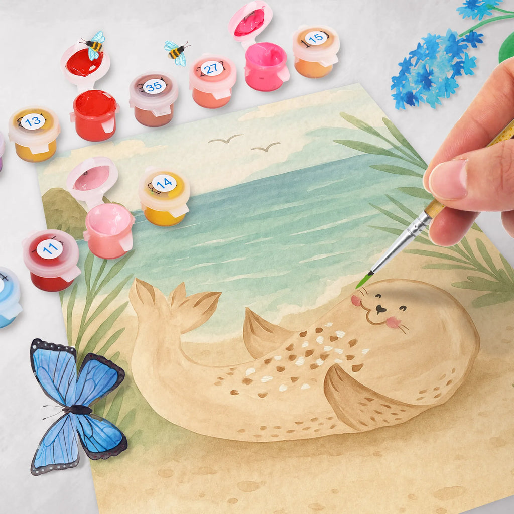 Paint by Numbers seal Lay Design Malen, Künstler, Basteln, Ausmalbild, Kunstwerk, Bastelidee, Malen nach Zahlen, Kreativität, DIY, Gute Laune, Tiermotive, Lustige Sprüche, Tiere, Strand, Robben, Robbe, Nordsee, Lachen, Meerestier, Ostsee, Freude, Seehund