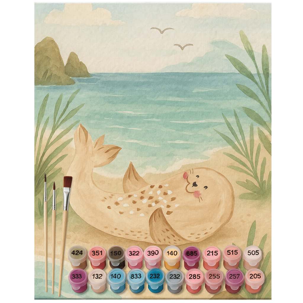 Paint by Numbers seal Lay Design Malen, Künstler, Basteln, Ausmalbild, Kunstwerk, Bastelidee, Malen nach Zahlen, Kreativität, DIY, Gute Laune, Tiermotive, Lustige Sprüche, Tiere, Strand, Robben, Robbe, Nordsee, Lachen, Meerestier, Ostsee, Freude, Seehund