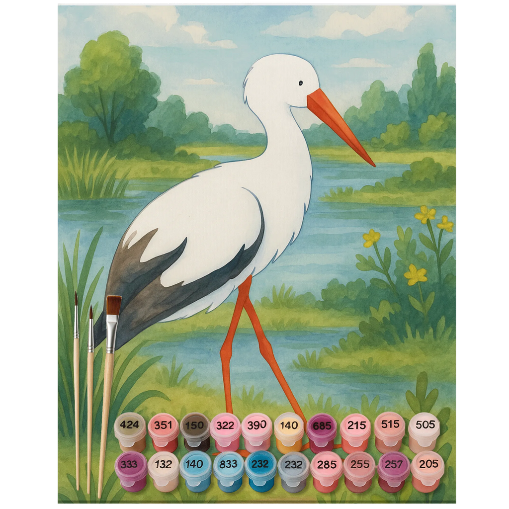 Paint by Numbers Stork Design small animals, cute, funny, cute animal motives, hand drawn, small world, funny sayings, good mood, happy, gifts, gift ideas, special gifts, animal lover, card, birth, baby bump, pregnant, stork, pregnancy, becoming a mother, mother, mothers, baby