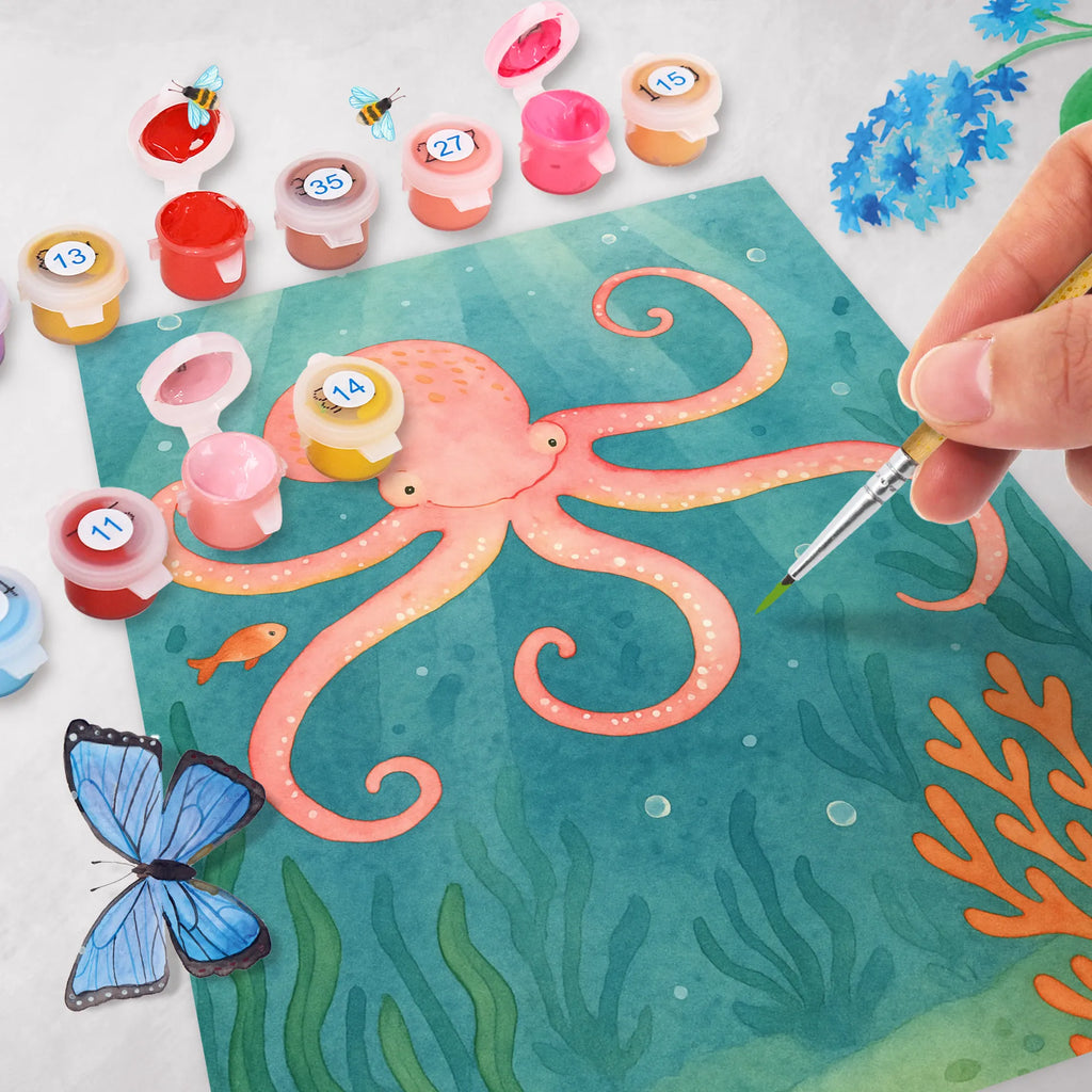 Malen nach Zahlen Tintenfisch Design Ausmalbild, DIY, Kreativität, Kunstwerk, Malen, Baseln, Malen nach Zahlen, Künstler, Bastelidee, Tiermotive, Gute Laune, lustige Sprüche, Tiere, Meerestier, Arme, Tintenfisch, Wasser, Meer, Krake, Ozean