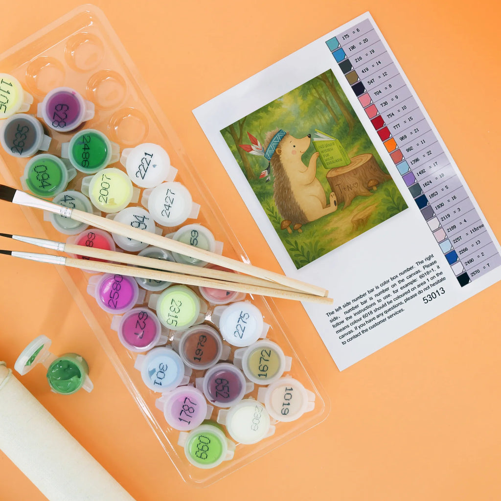 Paint by Numbers Hedgehog feather headdress Design Forest animals, Indians, Camping, Campfire, Adventure, Hedgehogs