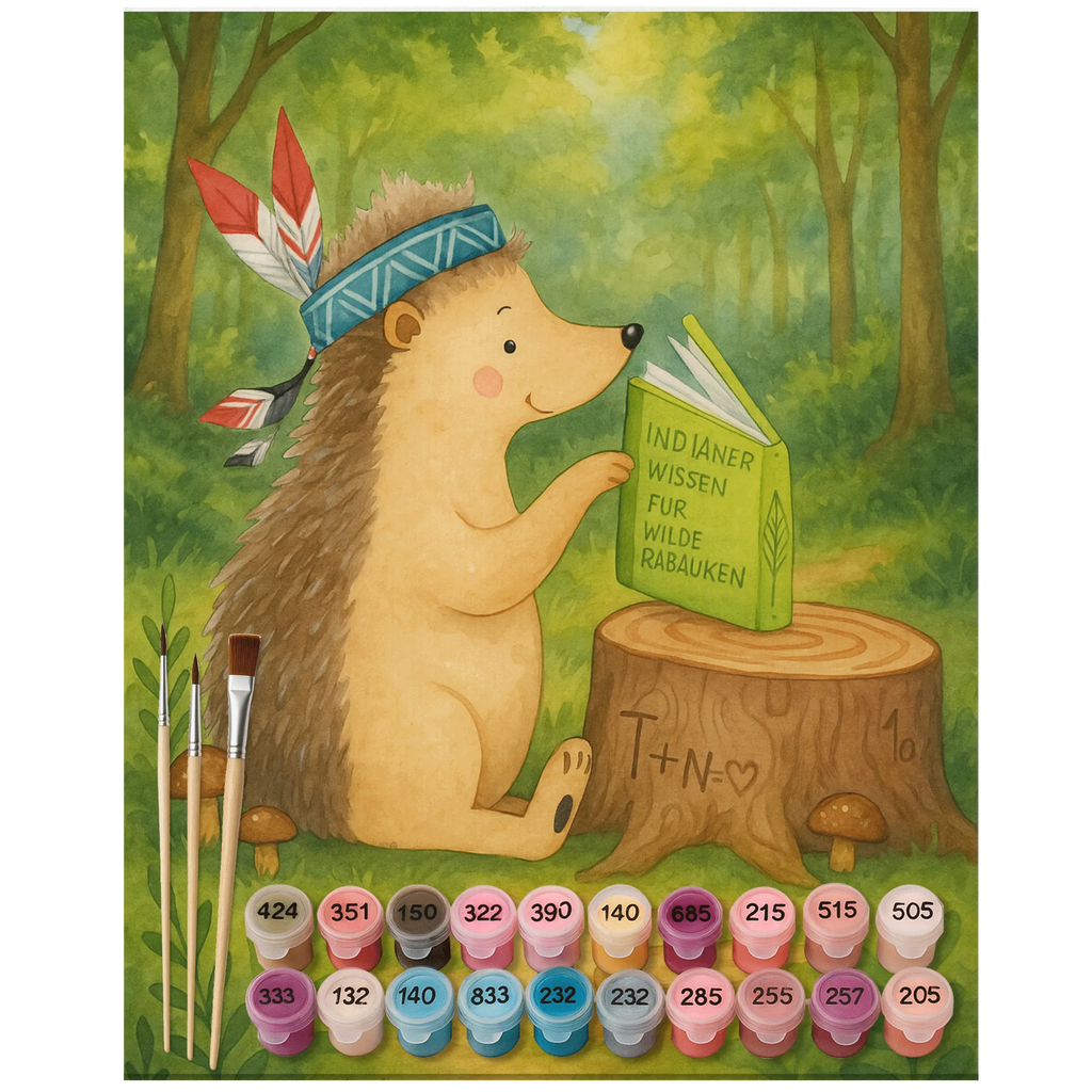 Paint by Numbers Hedgehog feather headdress Design Forest animals, Indians, Camping, Campfire, Adventure, Hedgehogs