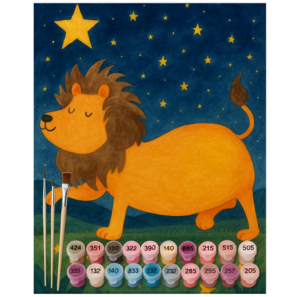 Paint by Numbers Star sign Lion Design Baseln, DIY, Malen nach Zahlen, Ausmalbild, Bastelidee, Künstler, Kunstwerk, Malen, Kreativität, Tierkreiszeichen, Sternzeichen, Horoskop, Astrologie, Aszendent, Geburtstag August, Löwe Geschenk, Geschenk August, Geschenk Juli, König der Tiere, Geburtstag Juli, Löwe Sternzeichen
