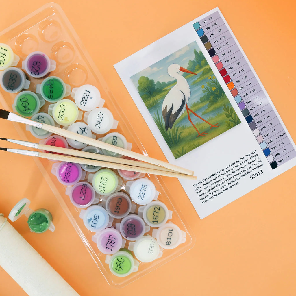 Paint by Numbers Stork Design small animals, cute, funny, cute animal motives, hand drawn, small world, funny sayings, good mood, happy, gifts, gift ideas, special gifts, animal lover, card, birth, baby bump, pregnant, stork, pregnancy, becoming a mother, mother, mothers, baby