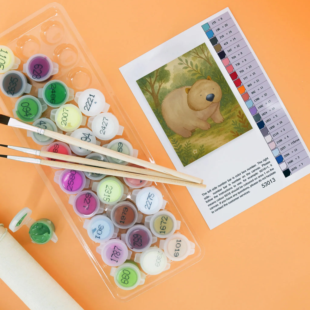 Malowanie według numerów Wombat Design Bastelidee, Basteln, Malen, DIY, Kreativität, Malen nach Zahlen, Künstler, Ausmalbild, Kunstwerk, lustige Sprüche, Tiere, Tiermotive, Gute Laune, Motivation, Das Leben ist schön, Wombat, Spruch, Australien