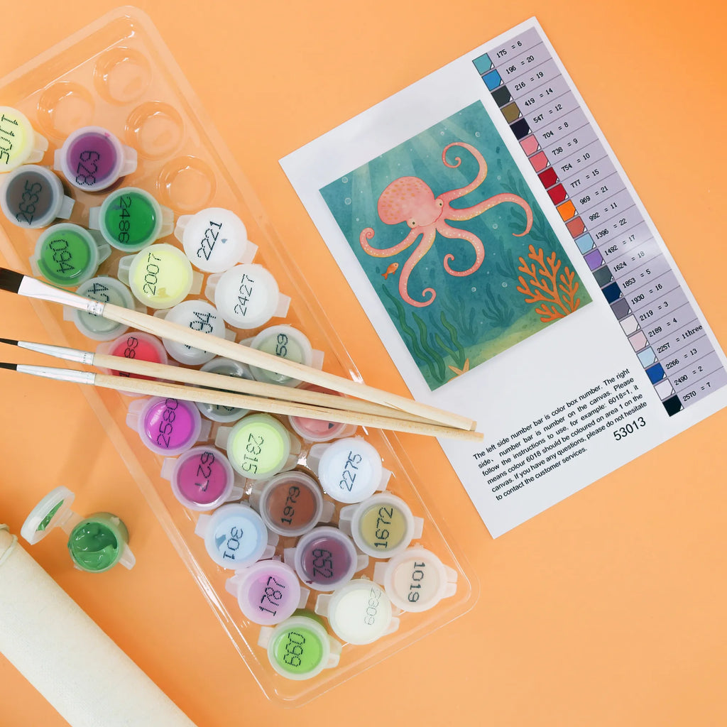 Malen nach Zahlen Tintenfisch Design Ausmalbild, DIY, Kreativität, Kunstwerk, Malen, Baseln, Malen nach Zahlen, Künstler, Bastelidee, Tiermotive, Gute Laune, lustige Sprüche, Tiere, Meerestier, Arme, Tintenfisch, Wasser, Meer, Krake, Ozean