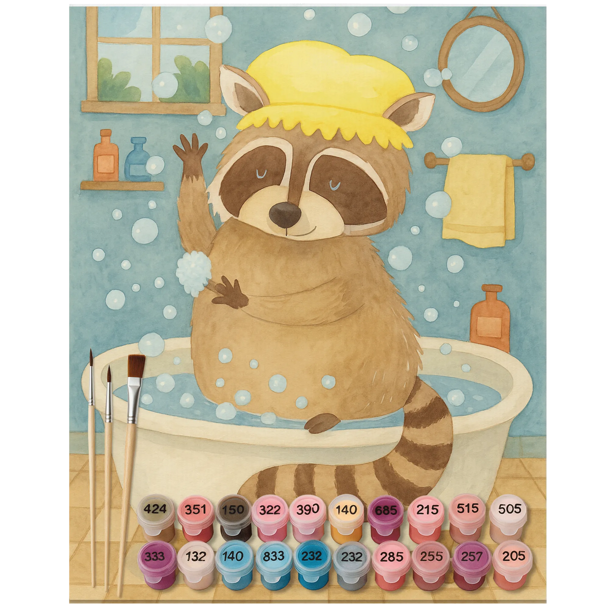 Paint by Numbers Raccoon Design card, gift ideas, gifts, small animals, cute, cute animal motives, hand drawn, funny sayings, good mood, special gifts, animal lover, wash, daydreaming, soap bubbles, raccoon