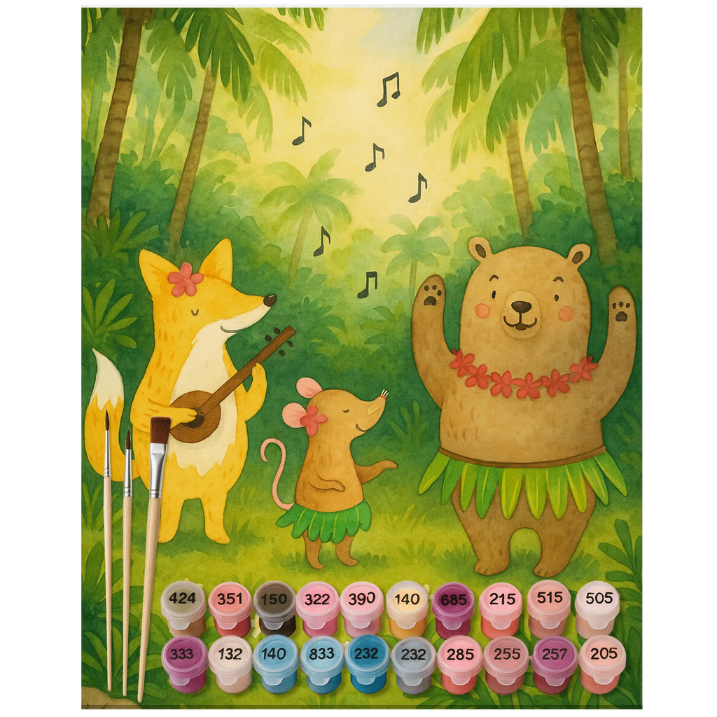 Malowanie według numerów zwierzęta leśne Aloha Design Ausmalbild, Kunstwerk, Künstler, Bastelidee, Baseln, Malen, Kreativität, DIY, Malen nach Zahlen, Tiermotive, Gute Laune, lustige Sprüche, Tiere, Aloha, Waldtiere, Tanzen, Bär, Lachen, Leben, Hase, Musik, Igel, Wald