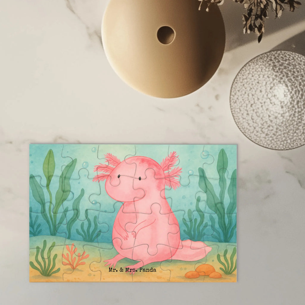 Puzzle Axolotl Niedlich Design Puzzle, Axolotl, Molch, Axolot, vergnügt, fröhlich, zufrieden, Lebensstil, Weisheit, Lebensweisheit, Liebe, Freundin