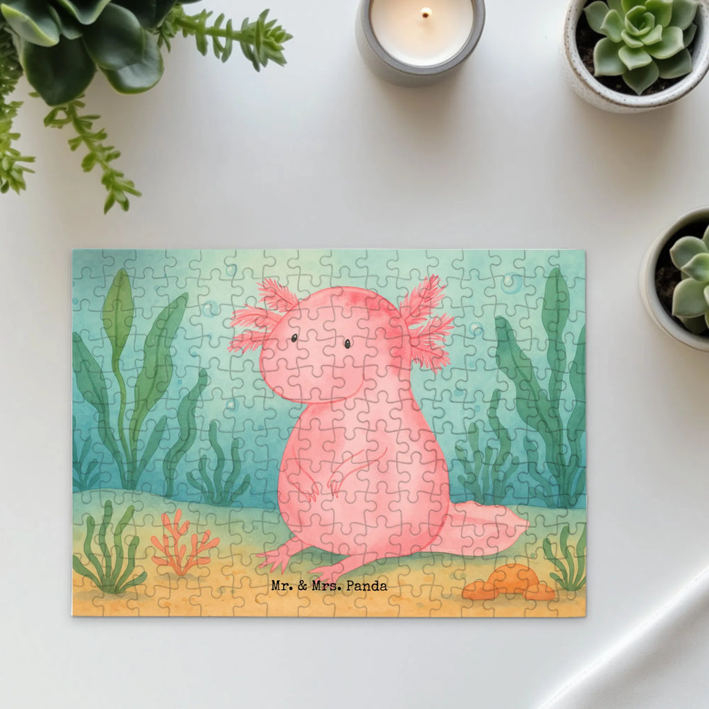 Puzzle Axolotl Niedlich Design Puzzle, Axolotl, Molch, Axolot, vergnügt, fröhlich, zufrieden, Lebensstil, Weisheit, Lebensweisheit, Liebe, Freundin