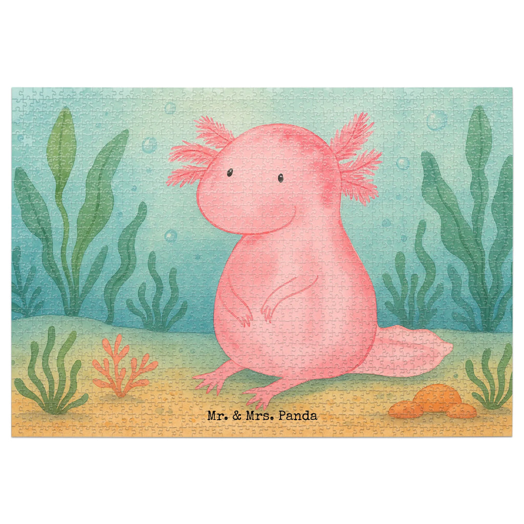 Puzzle Axolotl Niedlich Design Puzzle, Axolotl, Molch, Axolot, vergnügt, fröhlich, zufrieden, Lebensstil, Weisheit, Lebensweisheit, Liebe, Freundin