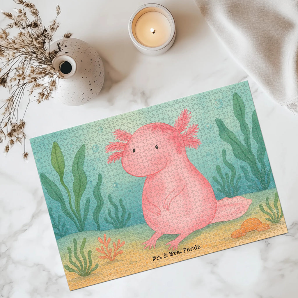 Puzzle Axolotl Niedlich Design Puzzle, Axolotl, Molch, Axolot, vergnügt, fröhlich, zufrieden, Lebensstil, Weisheit, Lebensweisheit, Liebe, Freundin
