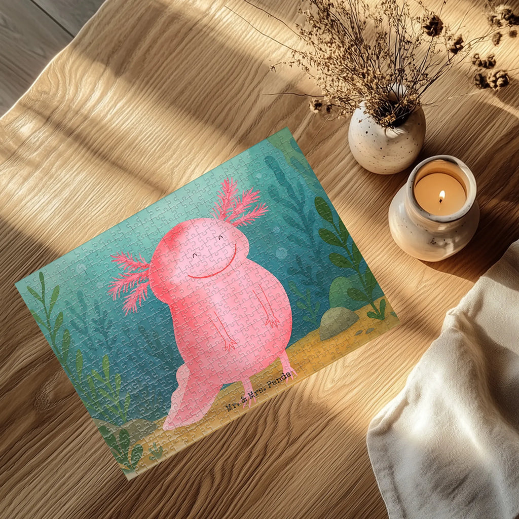 Puzzle Axolotl Glücklich Design Puzzle, Axolotl, Molch, Axolot, Schwanzlurch, Lurch, Lurche, Motivation, gute Laune