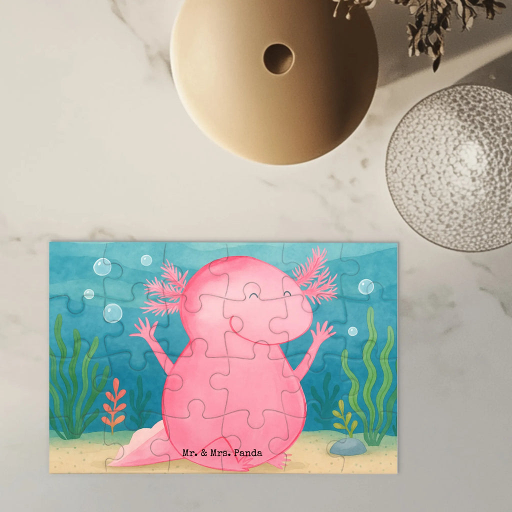 Puzzle Axolotl Hurra Design Puzzle, Axolotl, Molch, Axolot, Schwanzlurch, Lurch, Lurche, fröhlich, Spaß, Freude, Motivation, Zufriedenheit