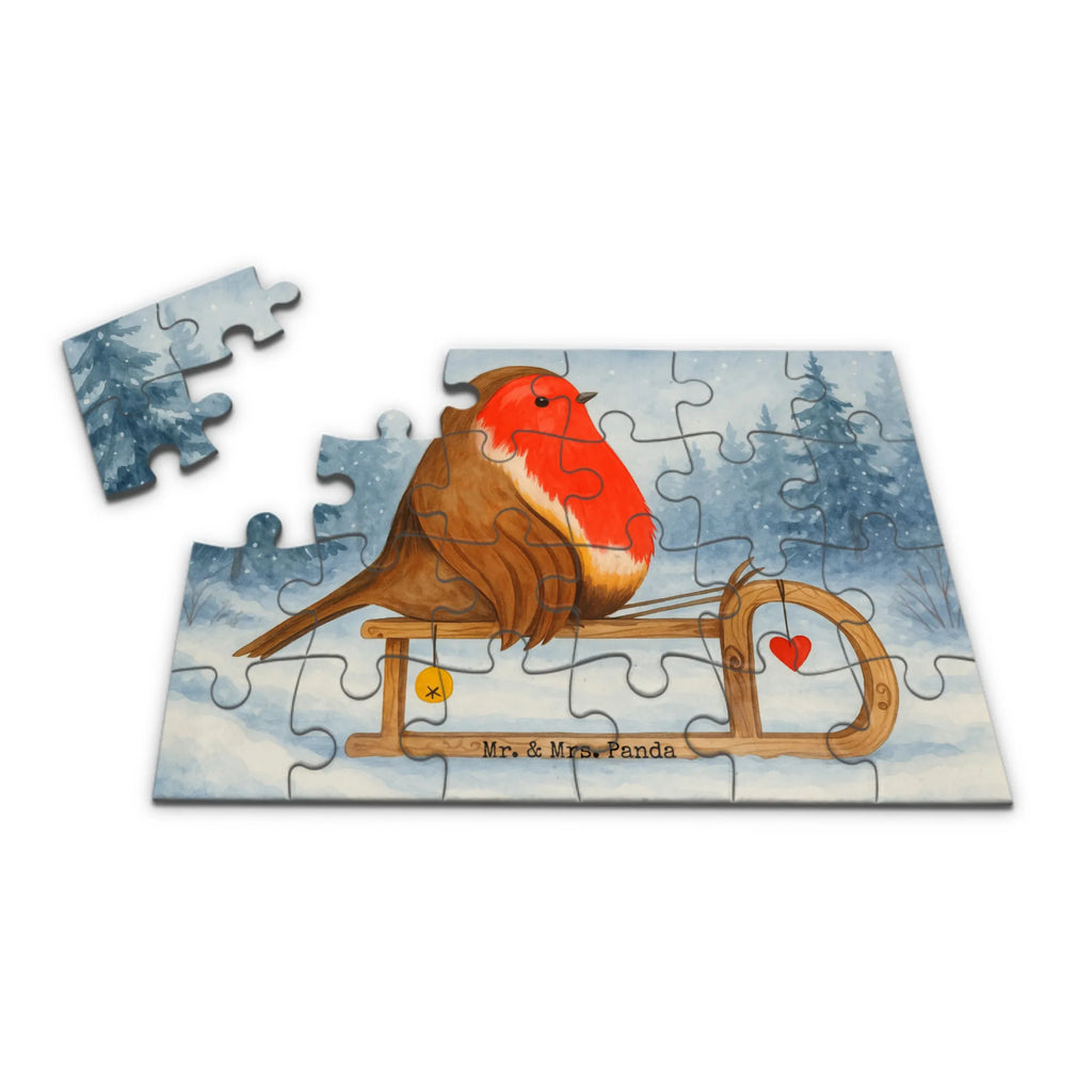 Puzzle Rotkehlchen Schlitten Design Puzzle, Winter, Weihnachten, Weihnachtsdeko, Nikolaus, Advent, Heiligabend, Wintermotiv, Schlitten, Vogel