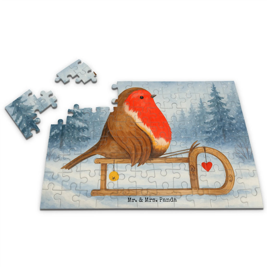 Puzzle Rotkehlchen Schlitten Design Puzzle, Winter, Weihnachten, Weihnachtsdeko, Nikolaus, Advent, Heiligabend, Wintermotiv, Schlitten, Vogel