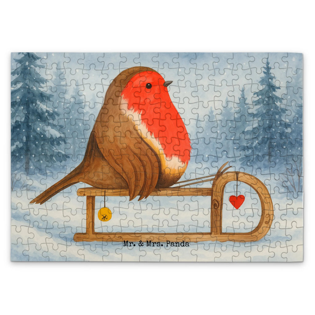Puzzle Rotkehlchen Schlitten Design Puzzle, Winter, Weihnachten, Weihnachtsdeko, Nikolaus, Advent, Heiligabend, Wintermotiv, Schlitten, Vogel