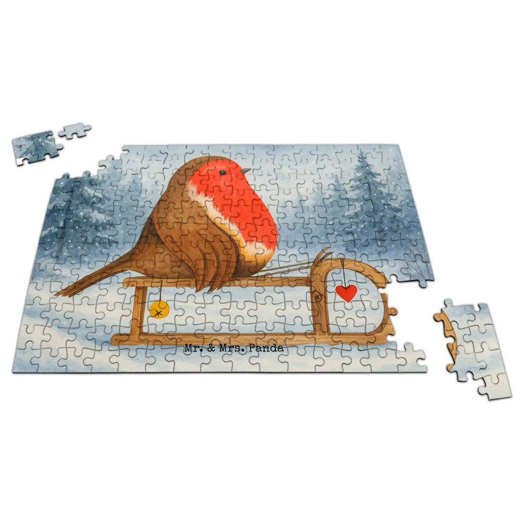 Puzzle Rotkehlchen Schlitten Design Puzzle, Winter, Weihnachten, Weihnachtsdeko, Nikolaus, Advent, Heiligabend, Wintermotiv, Schlitten, Vogel